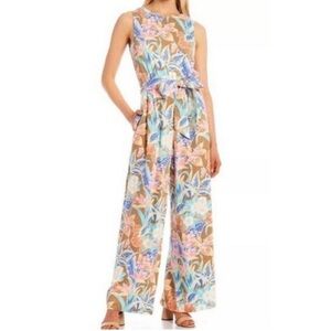 J. McLaughlin Rebekka Tropical Floral Print Jumpsuit Size L Sleeveless Wide Leg